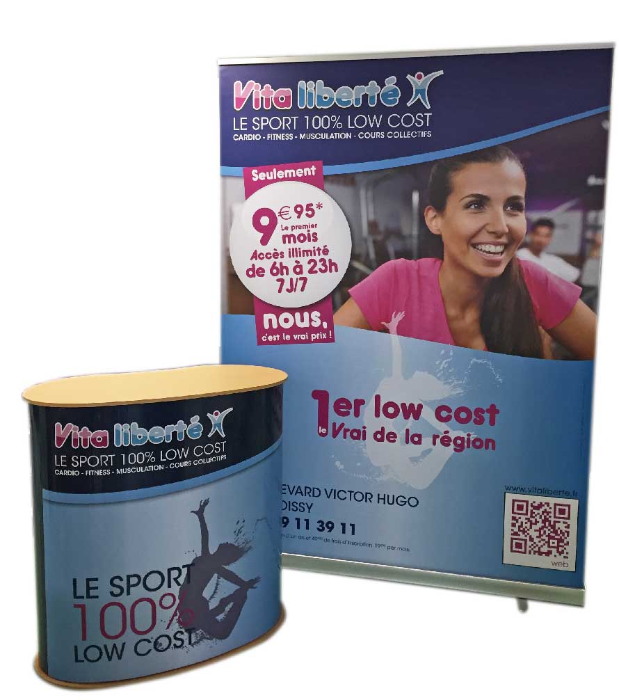 comptoir avec tirage roll up grand format